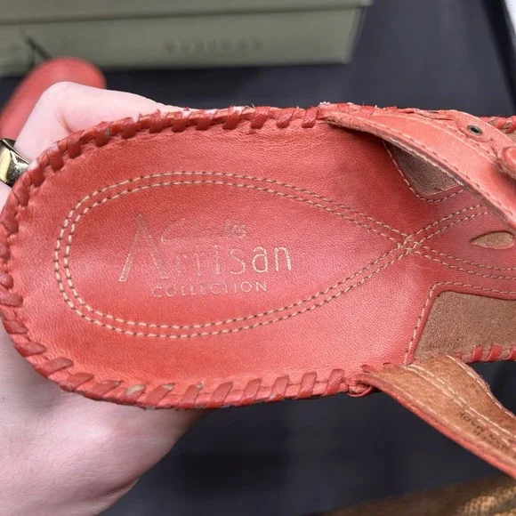 Clarks Artisan Sago Wedge Sandals Womens Size 8.5 Mango Leather Grommeted Straps - Picture 7 of 15